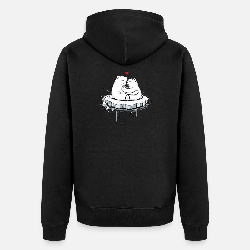 Zwei kuschelnde Eisbären auf Eisscholle - Unisex Premium Bio Zip Hoodie - Schwarz