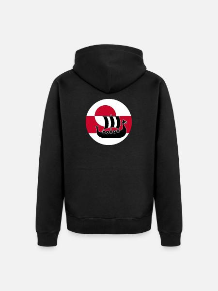 Greenland Flag Longship Design - Unisex Premium Organic Zip Hoodie - black