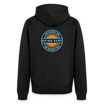 Retro Surf Sunburst Vintage-Surf-Logo - Unisex Premium Bio Zip Hoodie - Schwarz - Hinten - Nico (187cm)