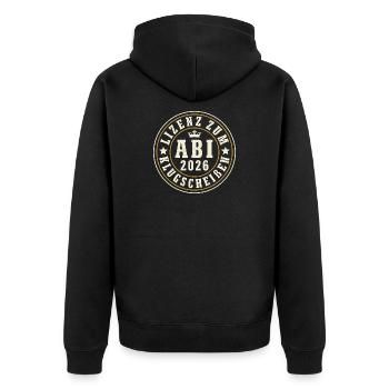 Abi 2026 - Lizenz Zum Klugscheißen - Unisex Premium Bio Zip Hoodie - Schwarz - Hinten - Nico (187cm)