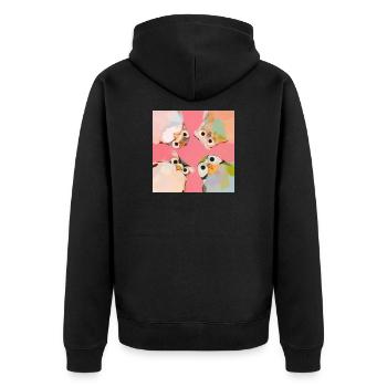 Vier Eulen im Kreis | Süßes Pastell Tier Motiv - Unisex Premium Bio Zip Hoodie - Schwarz - Hinten - Nico (187cm)