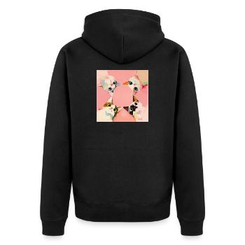 Vier Katzen im Kreis | Pastell Kawaii Motiv - Unisex Premium Bio Zip Hoodie - Schwarz - Hinten - Nico (187cm)