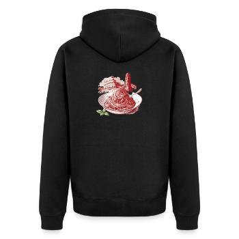 Römische Pasta trifft Landmarken - Unisex Premium Bio Zip Hoodie - Schwarz - Hinten - Nico (187cm)