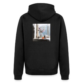 Serene tranquility - Unisex Premium Organic Zip Hoodie - black - Back - Nico (187cm)