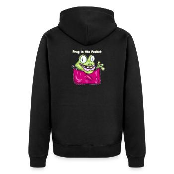 Frog in the Pocket - Funny Pocket Frog Design - Unisex Premium Bio Zip Hoodie - Schwarz - Hinten - Nico (187cm)