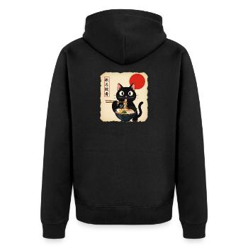Katzensuppe mit roter Sonne - Unisex Premium Bio Zip Hoodie - Schwarz - Hinten - Nico (187cm)
