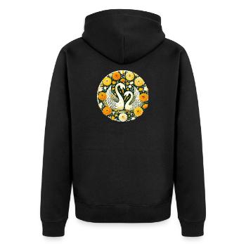 Cygnes dans le cercle fleuri doré - Veste à capuche bio Premium Unisexe - noir - Dos - Nico (187cm)