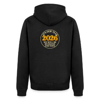 our year we will be husband and wife Hochzeit - Unisex Premium Organic Zip Hoodie - black - Back - Nico (187cm)