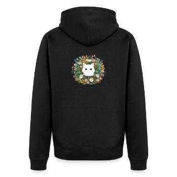 Katzenkopf im Blumenkranz - Unisex Premium Bio Zip Hoodie - Schwarz - Hinten - Nico (187cm)