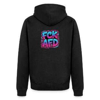 FCK AFD - Antifa Tee - Unisex Premium Organic Zip Hoodie - black - Back - Nico (187cm)