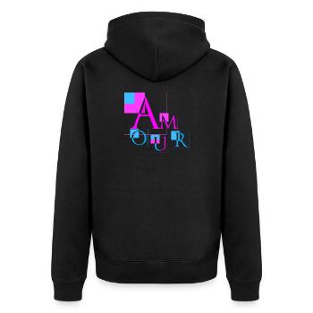 Geometric Love | Modern Pink & Blue Design - Unisex Premium Organic Zip Hoodie - black - Back - Nico (187cm)