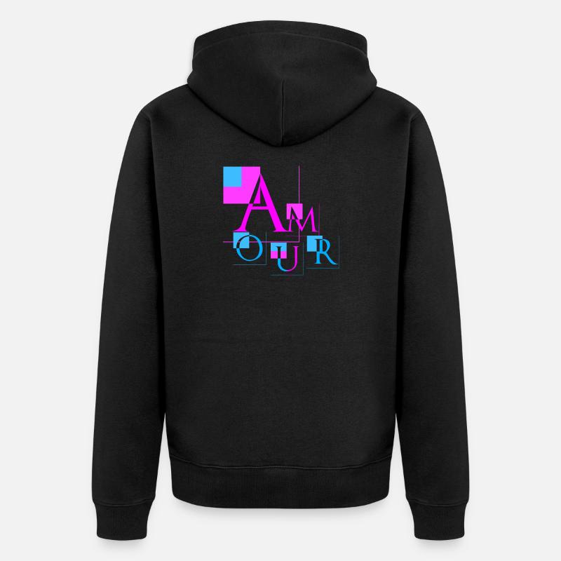 Amour Géométrique | Design Rose & Bleu Moderne - Veste à capuche bio Premium Unisexe - noir