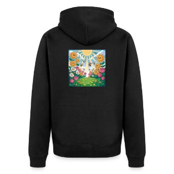 Sonnenblumengarten mit Bienen - Unisex Premium Bio Zip Hoodie - Schwarz - Hinten - Nico (187cm)
