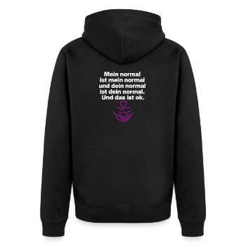 MEIN NORMAL IST MEIN NORMAL, DEINS ALLES IST OK ✌️ - Unisex Premium Bio Zip Hoodie - Schwarz - Hinten - Nico (187cm)
