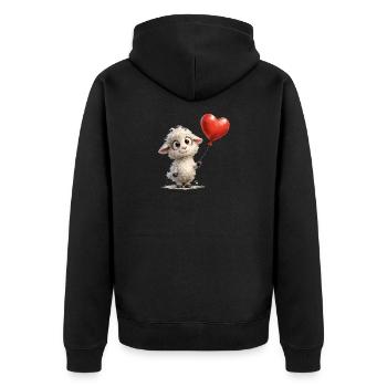Lamm mit Herzballon - Unisex Premium Bio Zip Hoodie - Schwarz - Hinten - Nico (187cm)