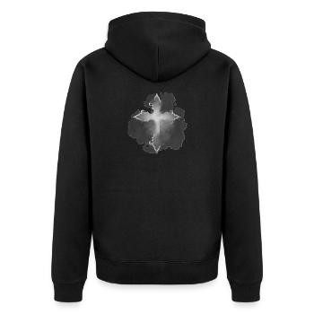 Gothic Kreuz, nebelig - Unisex Premium Bio Zip Hoodie - Schwarz - Hinten - Nico (187cm)