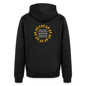 MEIN NORMAL IST MEIN NORMAL, DEINS ALLES IST OK ✌️ - Unisex Premium Bio Zip Hoodie - Schwarz - Hinten - Nico (187cm)