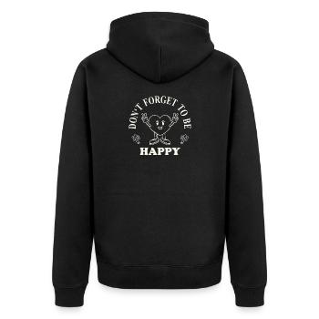 Don’t Forget to Be Happy – Retro Herz Spruch - Unisex Premium Bio Zip Hoodie - Schwarz - Hinten - Nico (187cm)