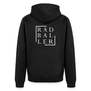 Radball, Radballer, Hallenradsport - Unisex Premium Bio Zip Hoodie - Schwarz - Hinten - Nico (187cm)