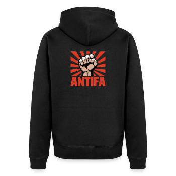 Antifa - Antifascist Merch - Unisex Premium Organic Zip Hoodie - black - Back - Nico (187cm)