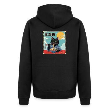 Kawaii Cat Eating Ramen Noodles Katze - Unisex Premium Organic Zip Hoodie - black - Back - Nico (187cm)