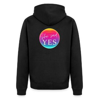 SHE SAID YES! Cool Neon Kreis Personalisierbar - Unisex Premium Bio Zip Hoodie - Schwarz - Hinten - Nico (187cm)