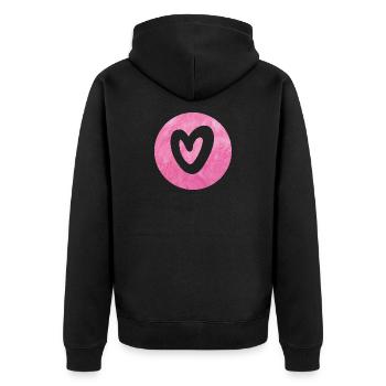 Mariage d'amour en fourrure rose duveteuse avec un cœur en forme de cercle - Veste à capuche bio Premium Unisexe - noir - Dos - Nico (187cm)