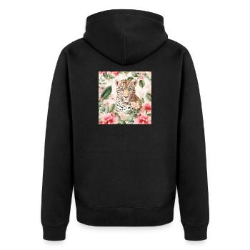 Léopard floral aquarelle - Veste à capuche bio Premium Unisexe - noir - Dos - Nico (187cm)
