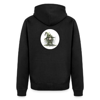 Waldfee Kobold im Blattwald - Unisex Premium Bio Zip Hoodie - Schwarz - Hinten - Nico (187cm)