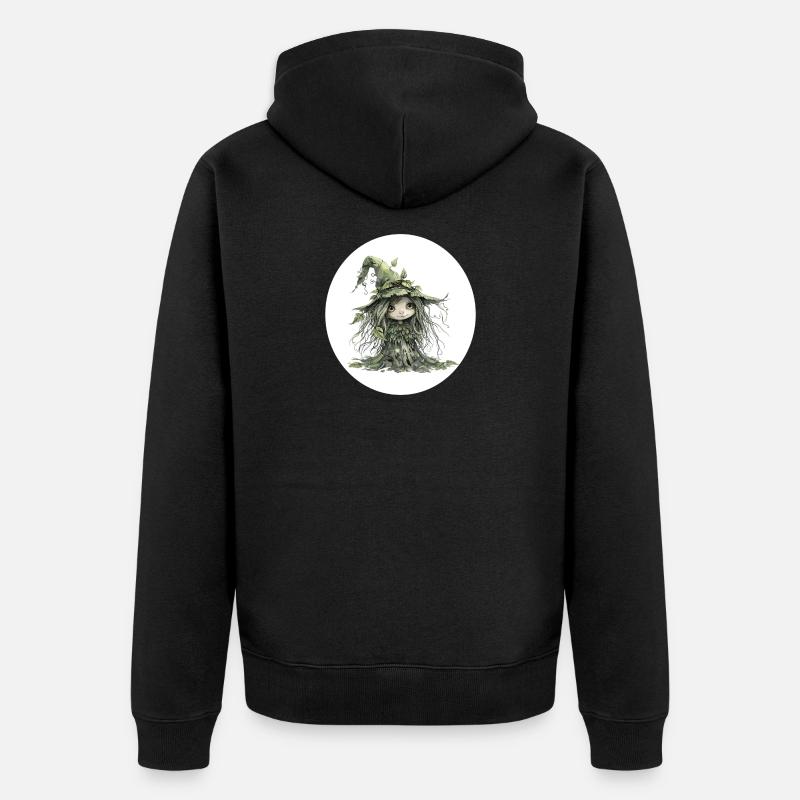 Waldfee Kobold im Blattwald - Unisex Premium Bio Zip Hoodie - Schwarz