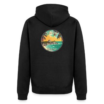 Tulum in Mexiko Tropisches Paradies Reisekunst - Unisex Premium Bio Zip Hoodie - Schwarz - Hinten - Nico (187cm)