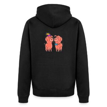 Charme Pig Couple – Dessin animé amour et romance - Veste à capuche bio Premium Unisexe - noir - Dos - Nico (187cm)