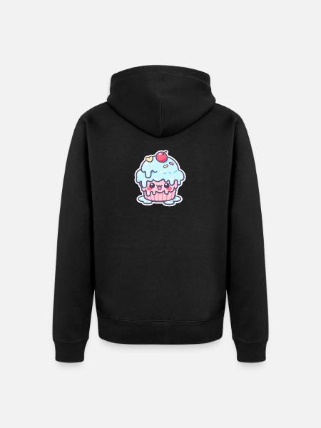 Kawaii Cupcake with Blue Frosting - Unisex Premium Organic Zip Hoodie - black