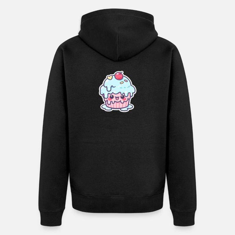 Cupcake Kawaii avec glaçage bleu - Veste à capuche bio Premium Unisexe - noir