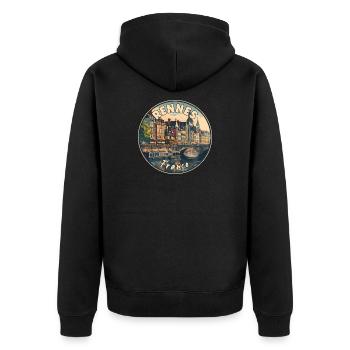 Erleben Sie Rennes in Frankreich, eine charmante französische Stadt - Unisex Premium Bio Zip Hoodie - Schwarz - Hinten - Nico (187cm)
