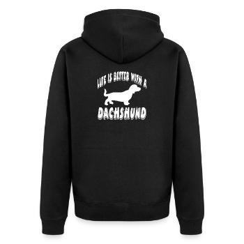 Dackel - Unisex Premium Bio Zip Hoodie - Schwarz - Hinten - Nico (187cm)