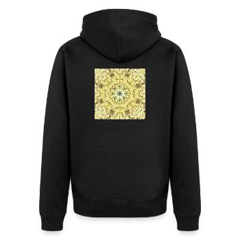 Kaleidoscopic Yellow-Green Mandala - Unisex Premium Organic Zip Hoodie - black - Back - Nico (187cm)