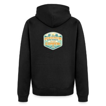 Camping-Humor: Therapie ade - Unisex Premium Bio Zip Hoodie - Schwarz - Hinten - Nico (187cm)
