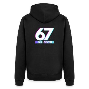 67 Néon Glitch Rétro, six-seven - Veste à capuche bio Premium Unisexe - noir - Dos - Nico (187cm)