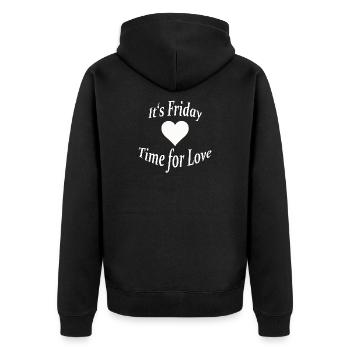 FRIDAY - TIME FOR LOVE - Unisex Premium Bio Zip Hoodie - Schwarz - Hinten - Nico (187cm)