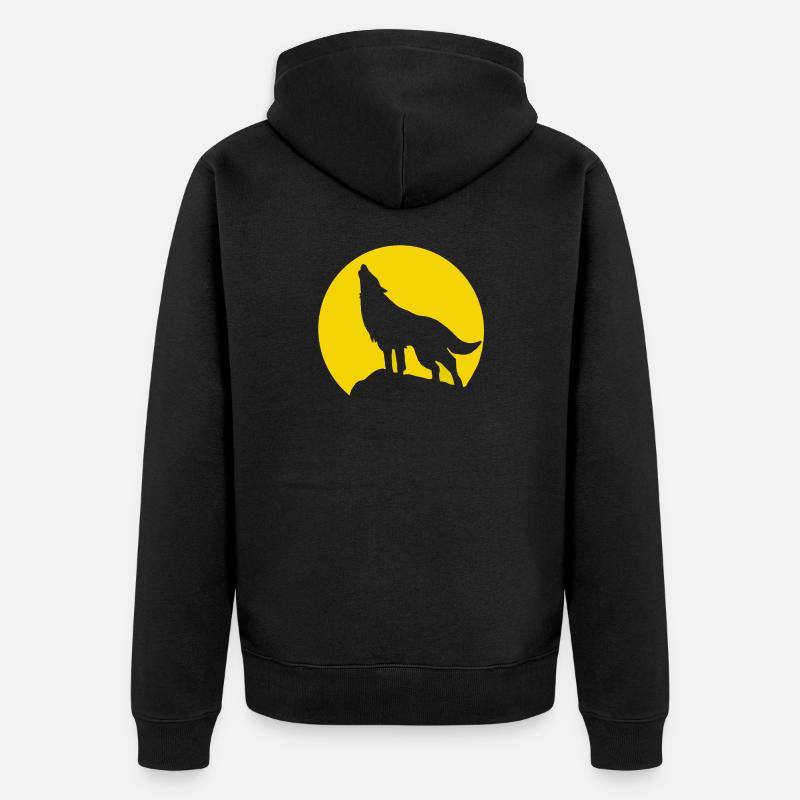 Silhouette de Lune Hurlement de Loup - Veste à capuche bio Premium Unisexe - noir