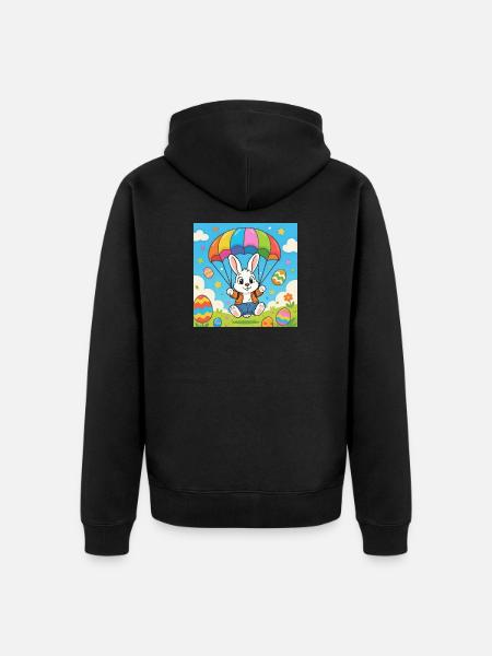Osterhase mit Fallschirm - Unisex Premium Bio Zip Hoodie - Schwarz