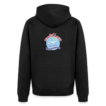 Auf Wiedersehen, England. Lass uns nach Mykonos gehen. - Unisex Premium Bio Zip Hoodie - Schwarz - Hinten - Nico (187cm)