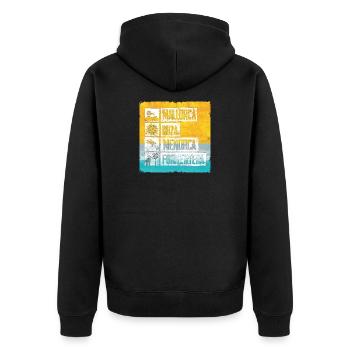 Timbre rétro des îles Baléares - Veste à capuche bio Premium Unisexe - noir - Dos - Nico (187cm)