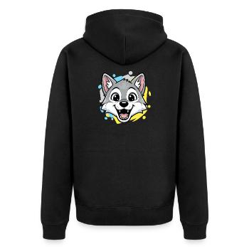 Wolf Kopf Cartoon Art - Unisex Premium Bio Zip Hoodie - Schwarz - Hinten - Nico (187cm)