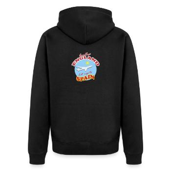 Spanien auf dem Weg: Auf Wiedersehen England - Unisex Premium Bio Zip Hoodie - Schwarz - Hinten - Nico (187cm)
