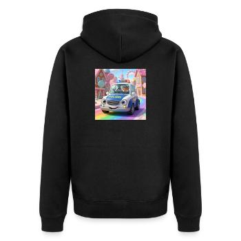 Polizei Abenteuer Zuckerstadt - Unisex Premium Bio Zip Hoodie - Schwarz - Hinten - Nico (187cm)