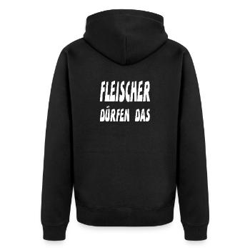 Fleischer - Unisex Premium Bio Zip Hoodie - Schwarz - Hinten - Nico (187cm)