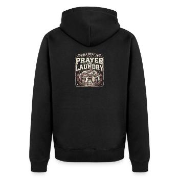 Knee Deep In Prayer And Laundry Christliche Mama - Unisex Premium Bio Zip Hoodie - Schwarz - Hinten - Nico (187cm)