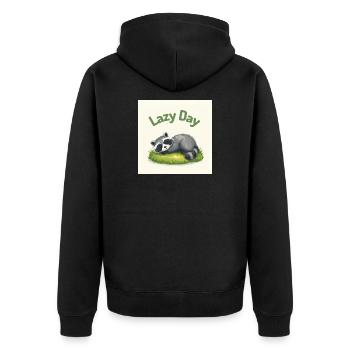 Waschbär in Ruhe - Unisex Premium Bio Zip Hoodie - Schwarz - Hinten - Nico (187cm)